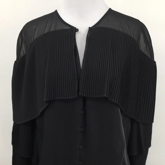 Prabal Gurung Collective Blouse‎ Womens 2 Black Ruffle Ribbed Button Front - Picture 2 of 14